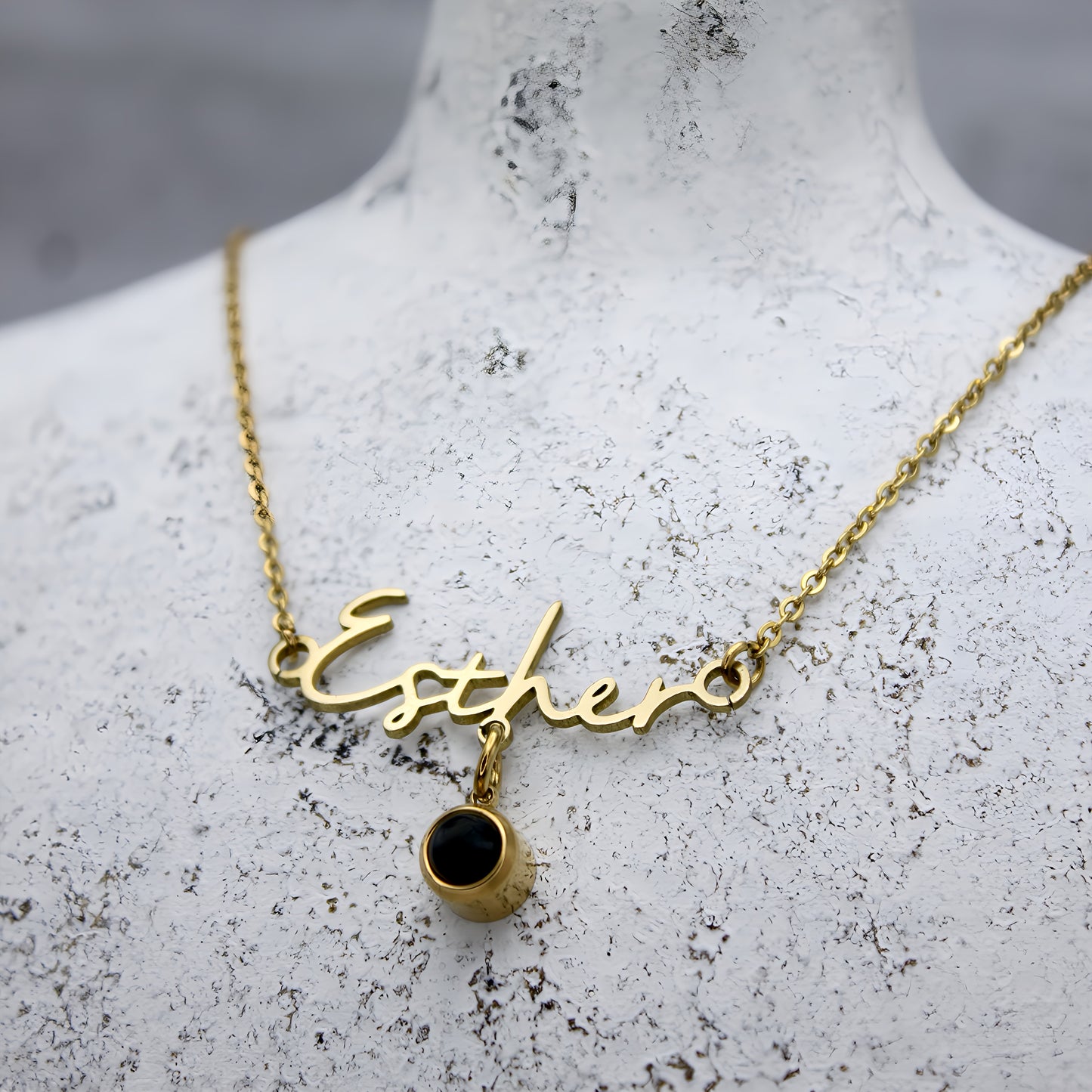 engraved necklace with photo inside. custom made to order