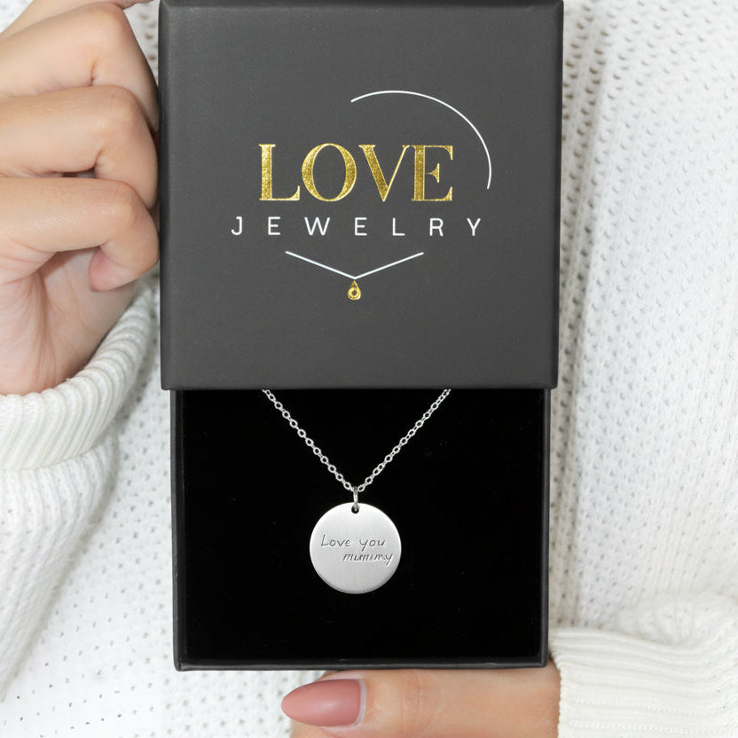 handwriting necklace round pendant