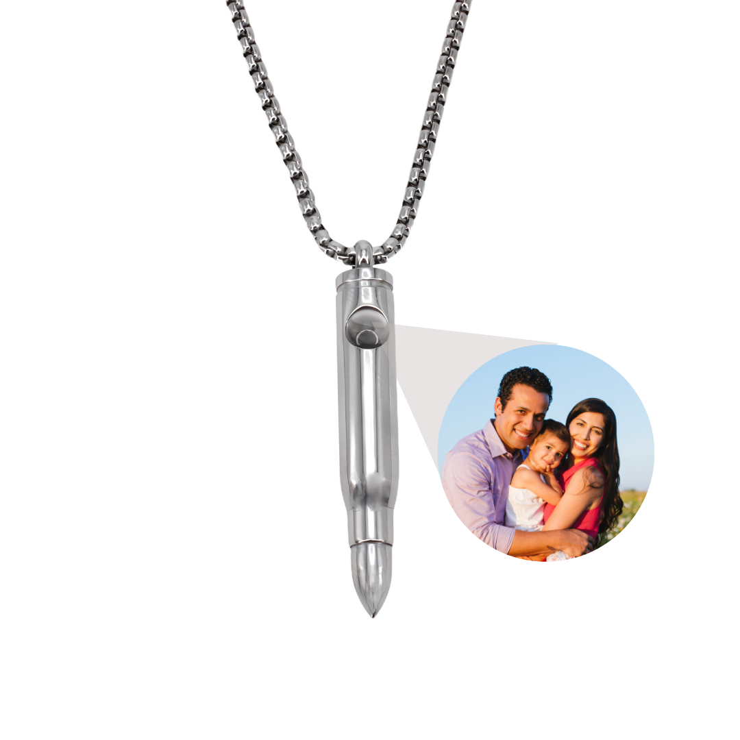 thumbnail image 2 of 3-Piece Bullet Pendant Necklace - Stainless Steel Cremation Ash Urn Memorial Jewelry 2 of 12