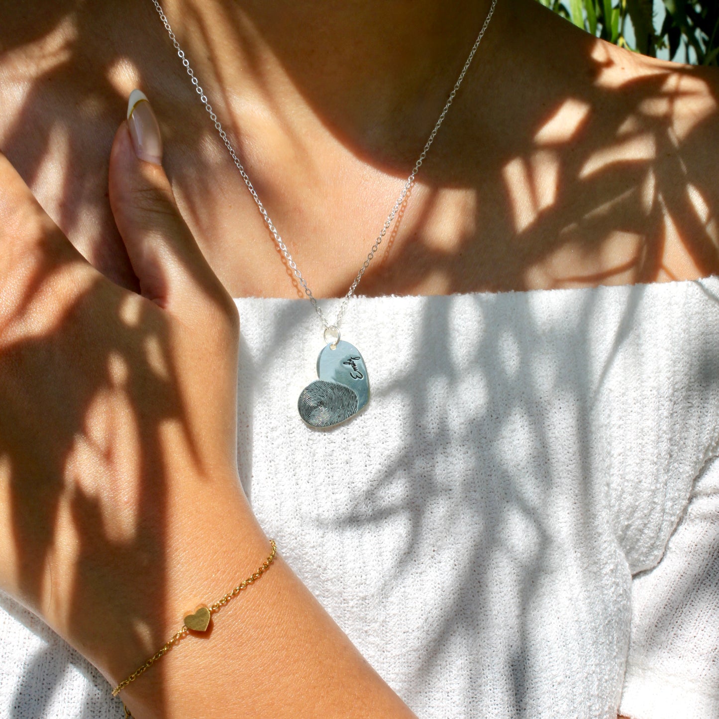 heart fingerprint engraved necklace