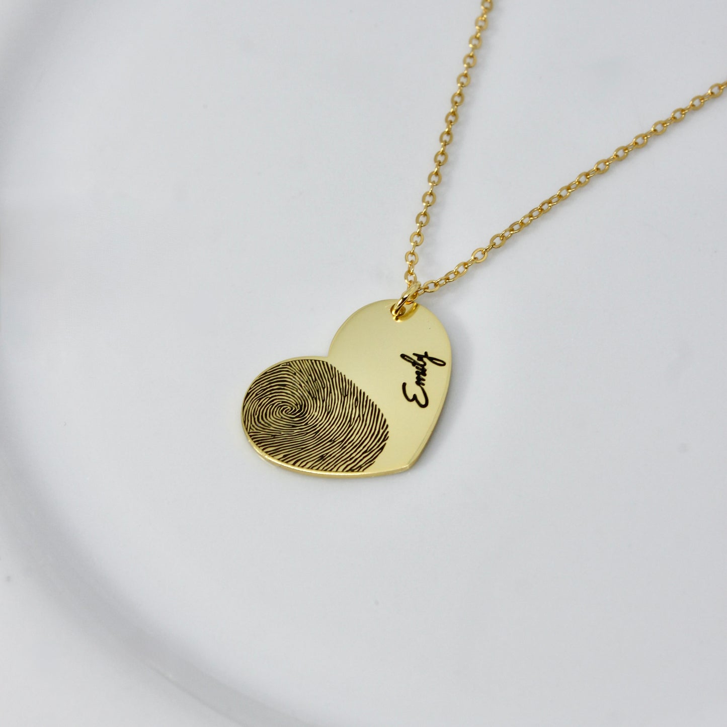 heart fingerprint engraved necklace