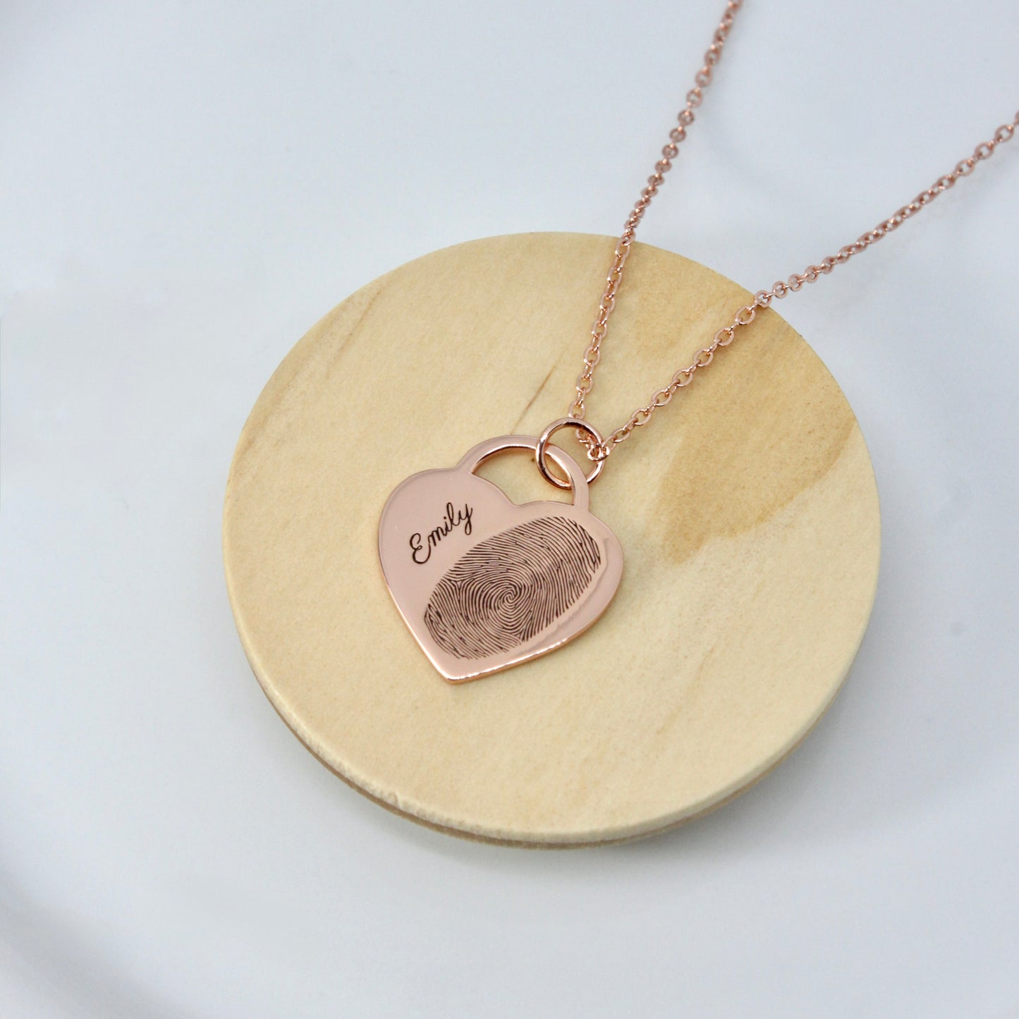 small heart fingerprint engraved necklace