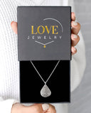 Teardrop Fingerprint Necklace in silver, presented in a Love Jewelry gift box