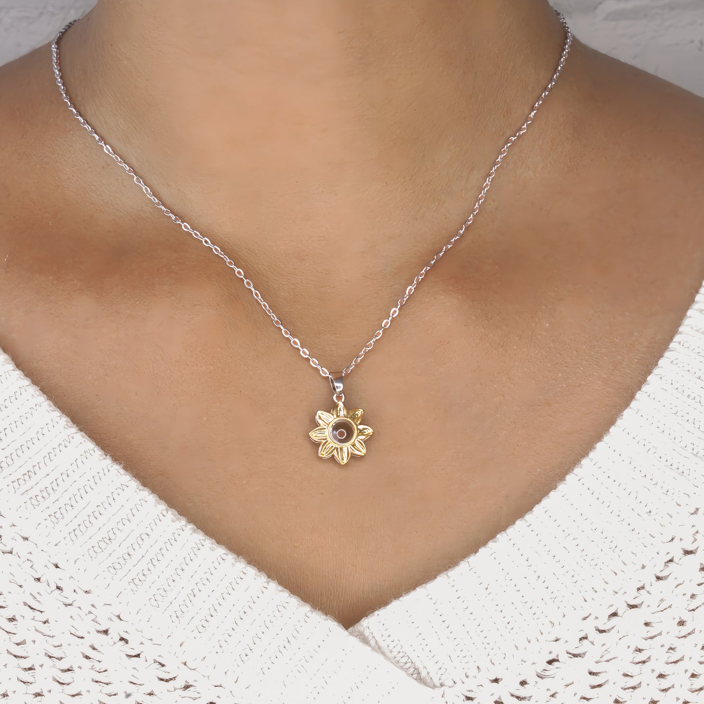 minimalist sunflower projection necklace