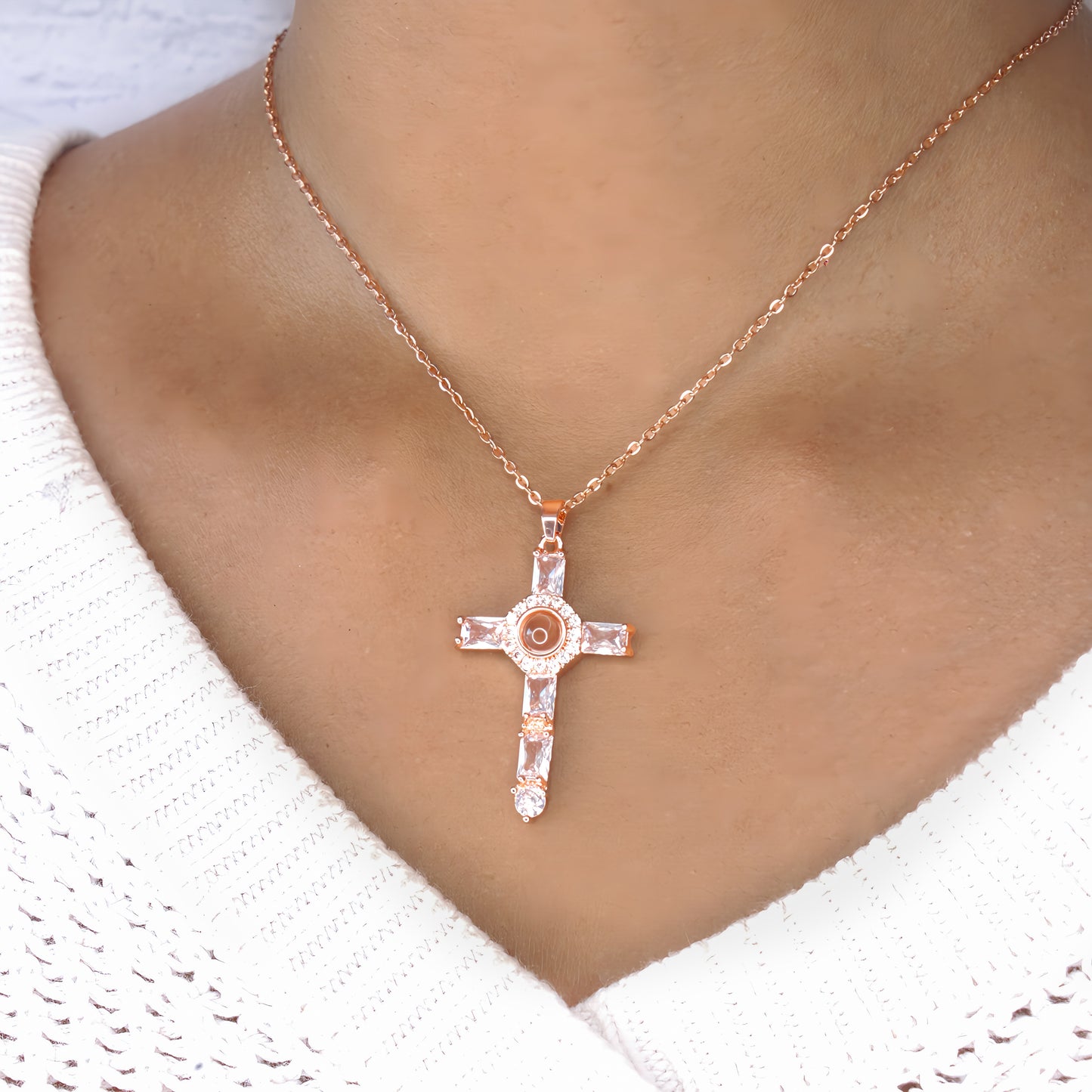 diamond cross projection necklace