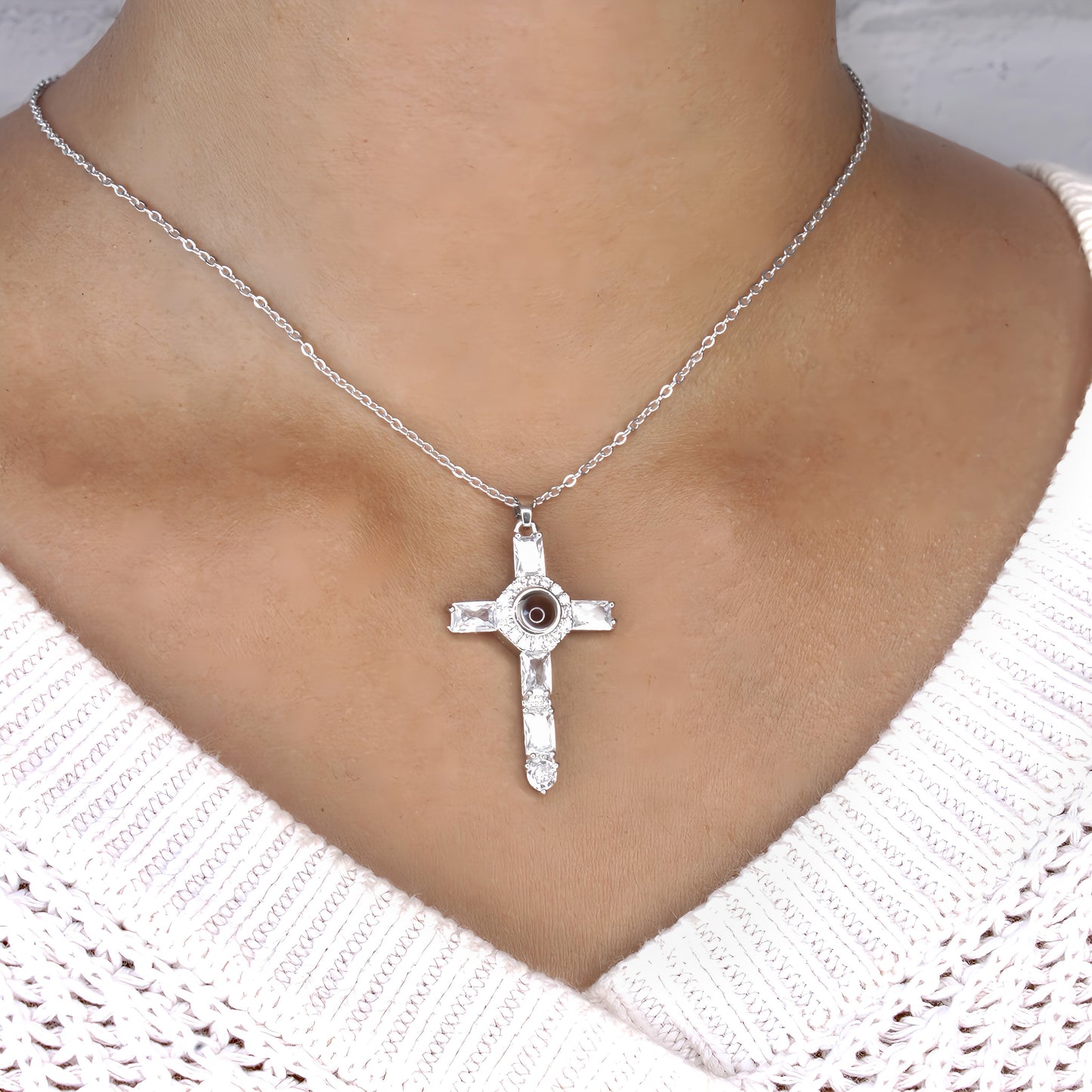 diamond cross projection necklace