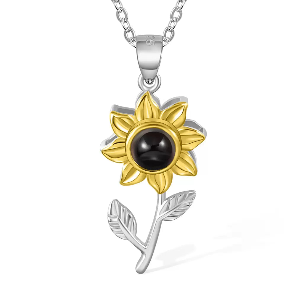 personalised photo necklace sunflower design for her