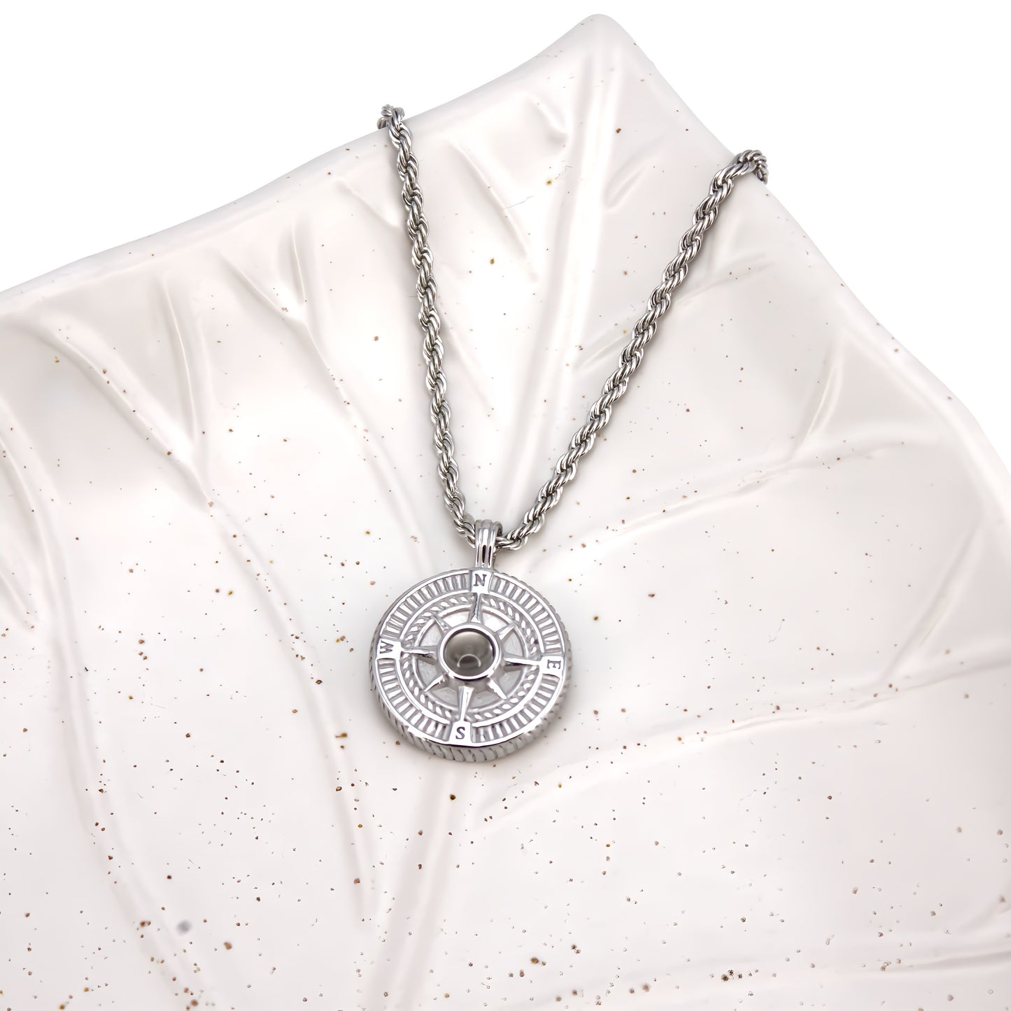 round compass projection necklace