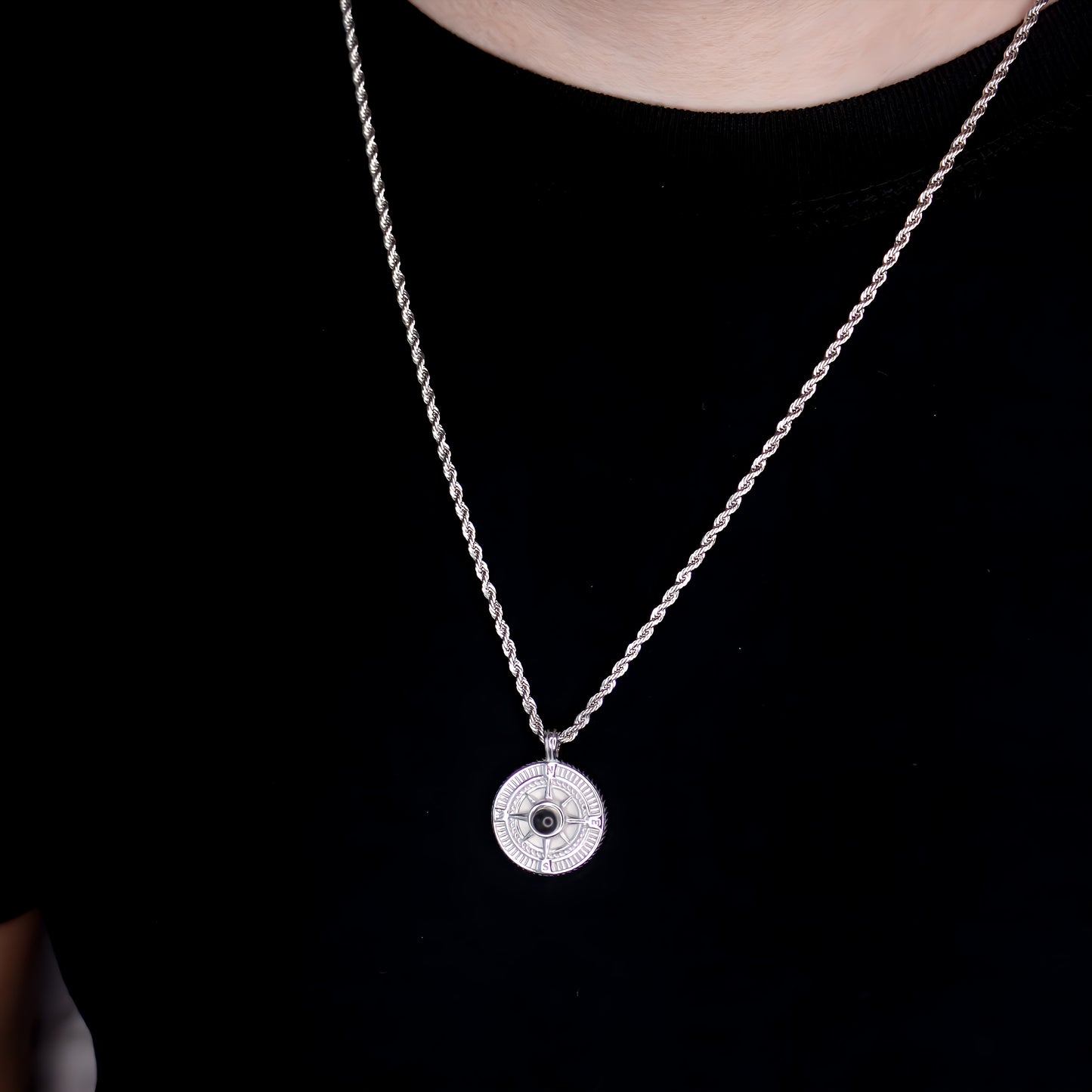 round compass projection necklace