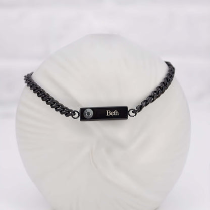 Black Cuban engraved projection bracelet with custom name "Beth," ideal as a photo bracelet and meaningful memorial gift.