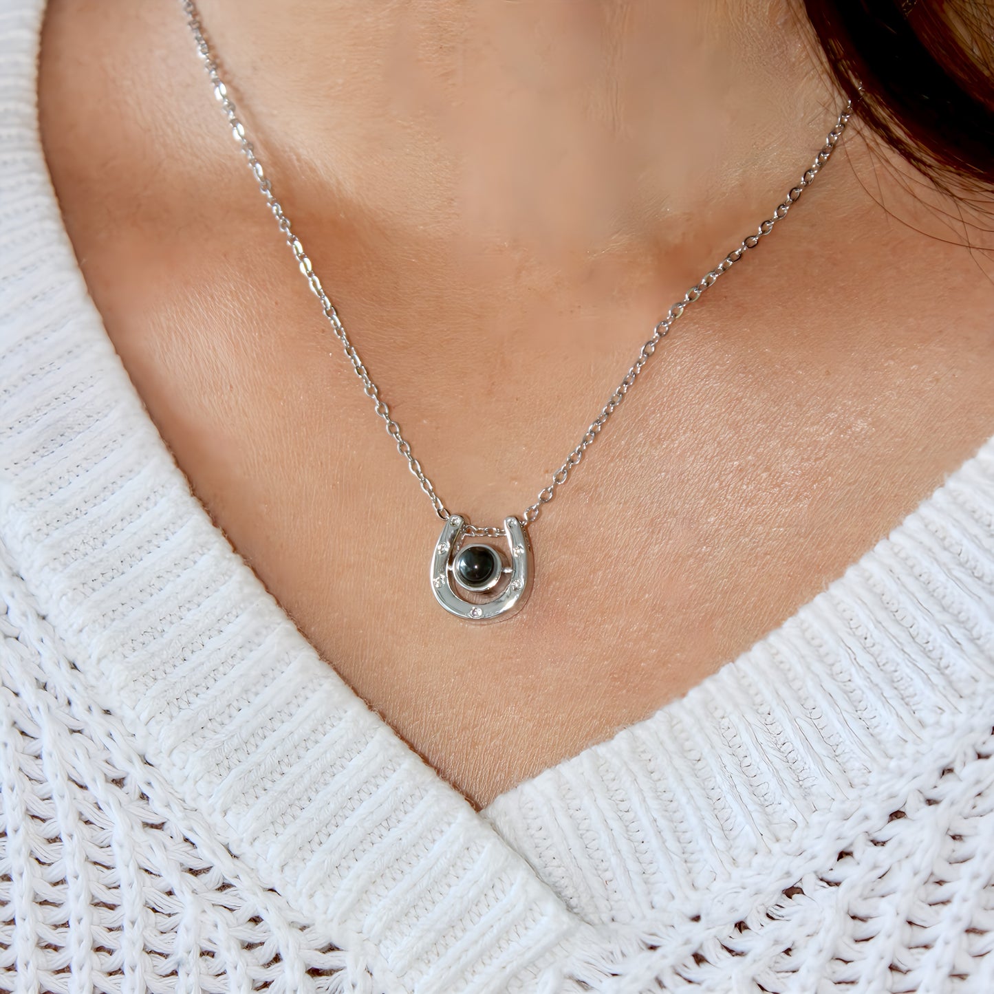 horseshoe lucky charm projection necklace