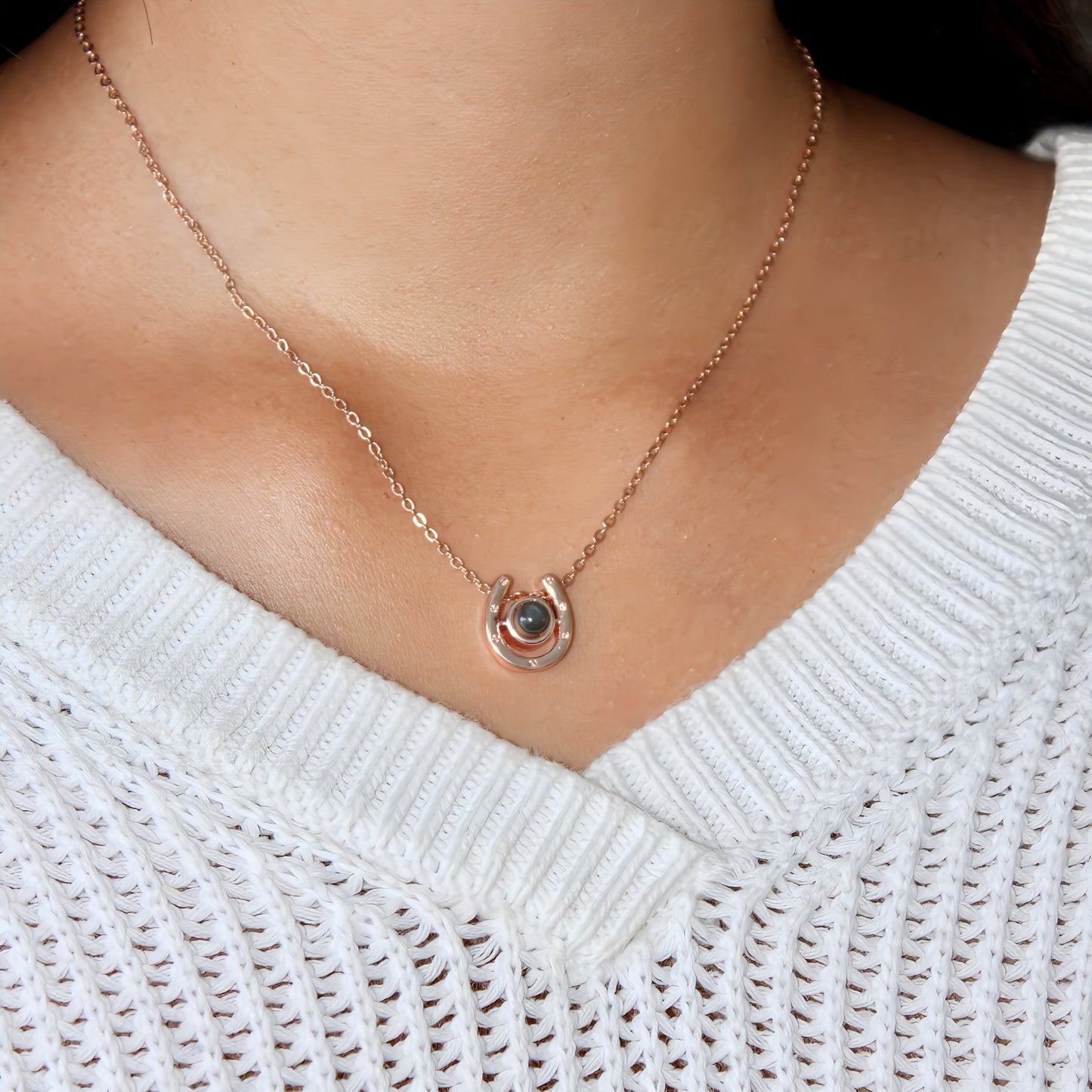 horseshoe lucky charm projection necklace