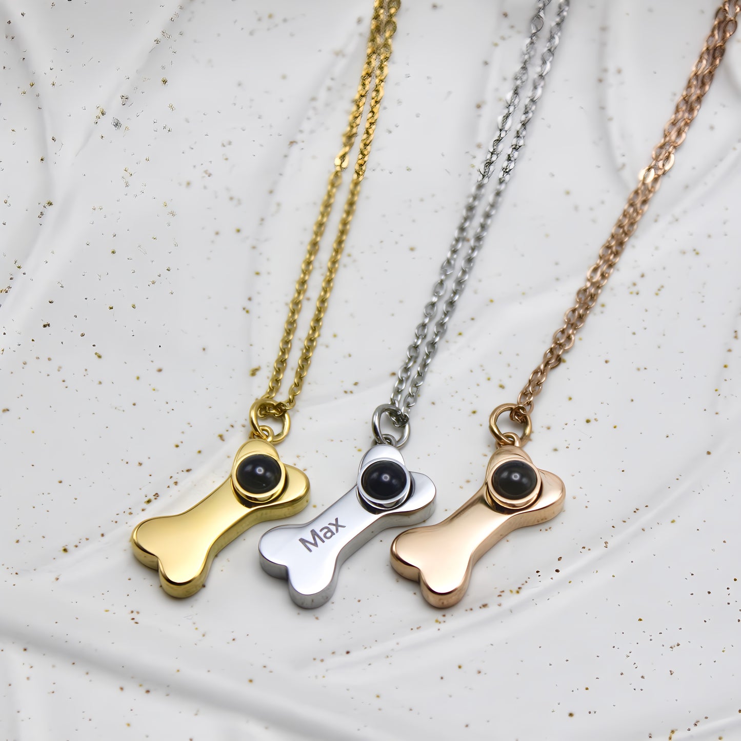 dog bone projection necklace