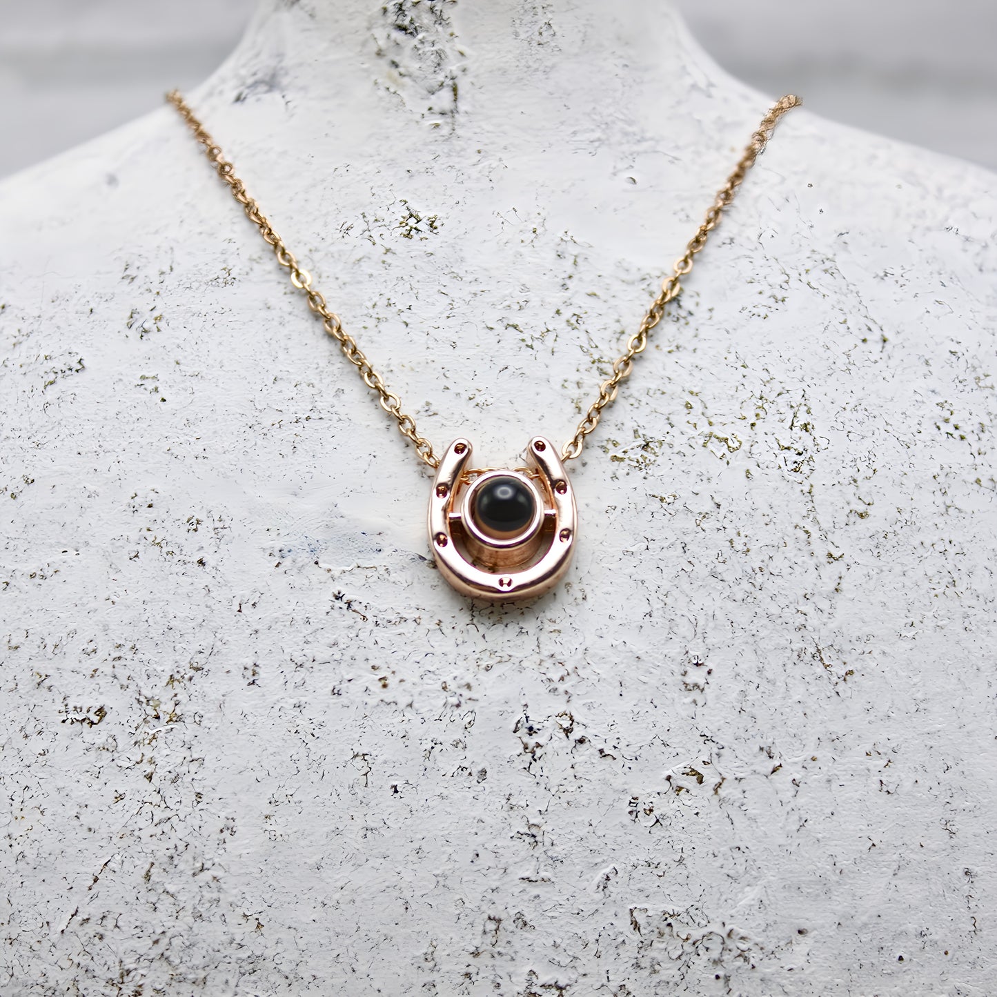 horseshoe lucky charm projection necklace