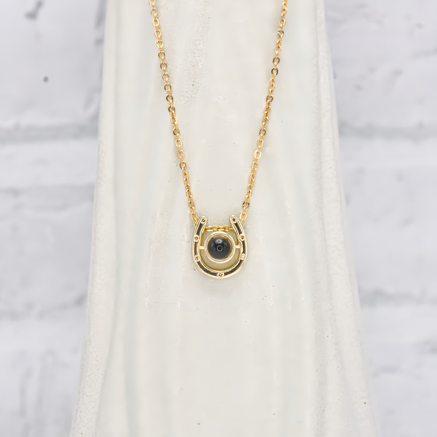 horseshoe lucky charm projection necklace