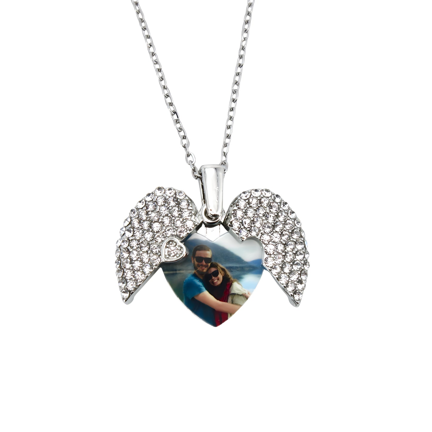 diamond heart photo necklace