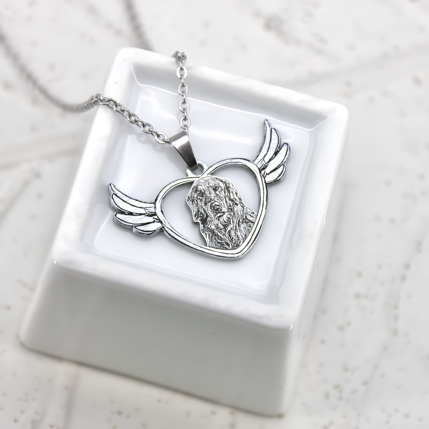 angel wings pet engraved necklace