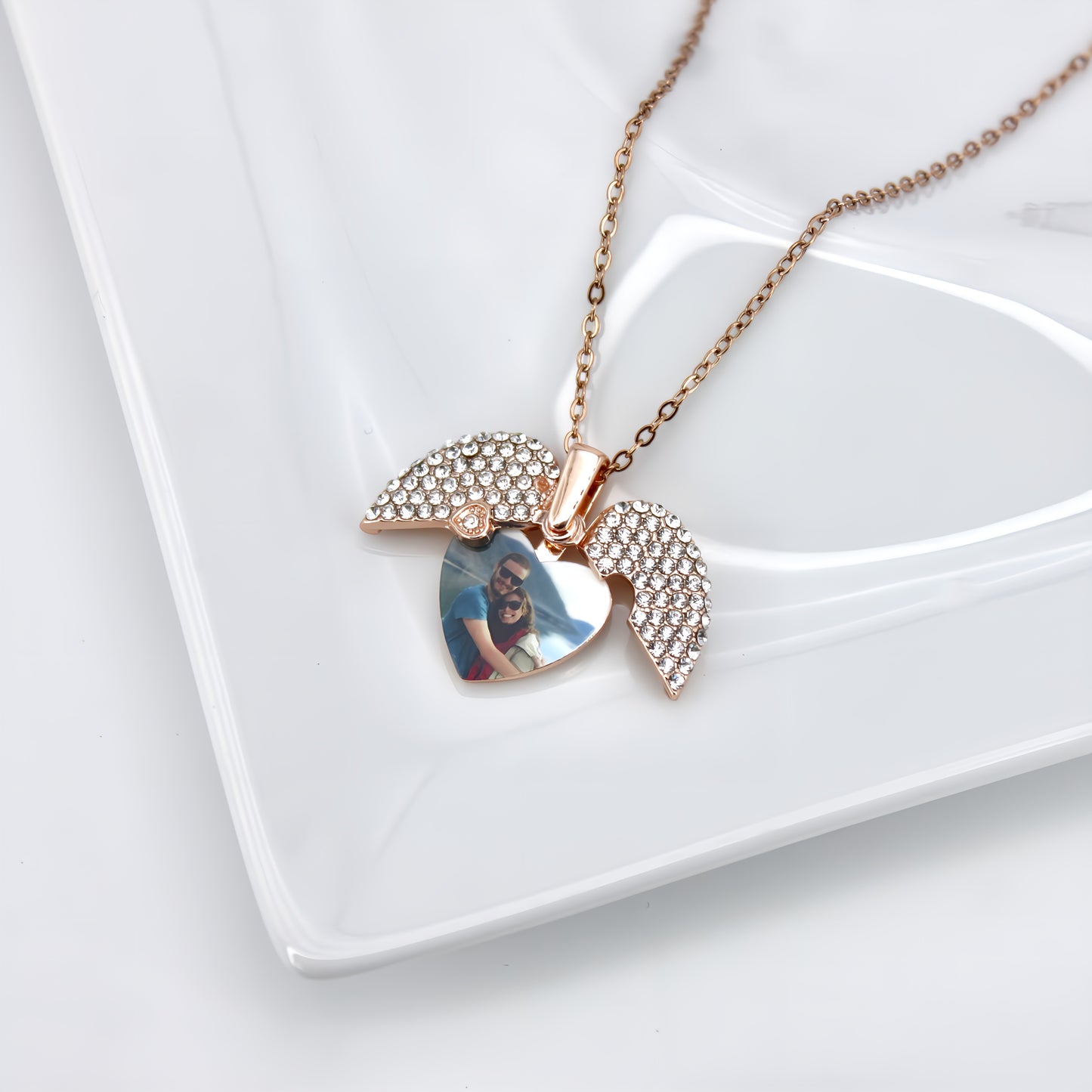 diamond heart photo necklace