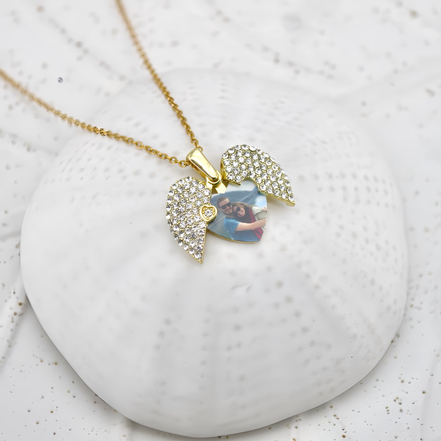 diamond heart photo necklace