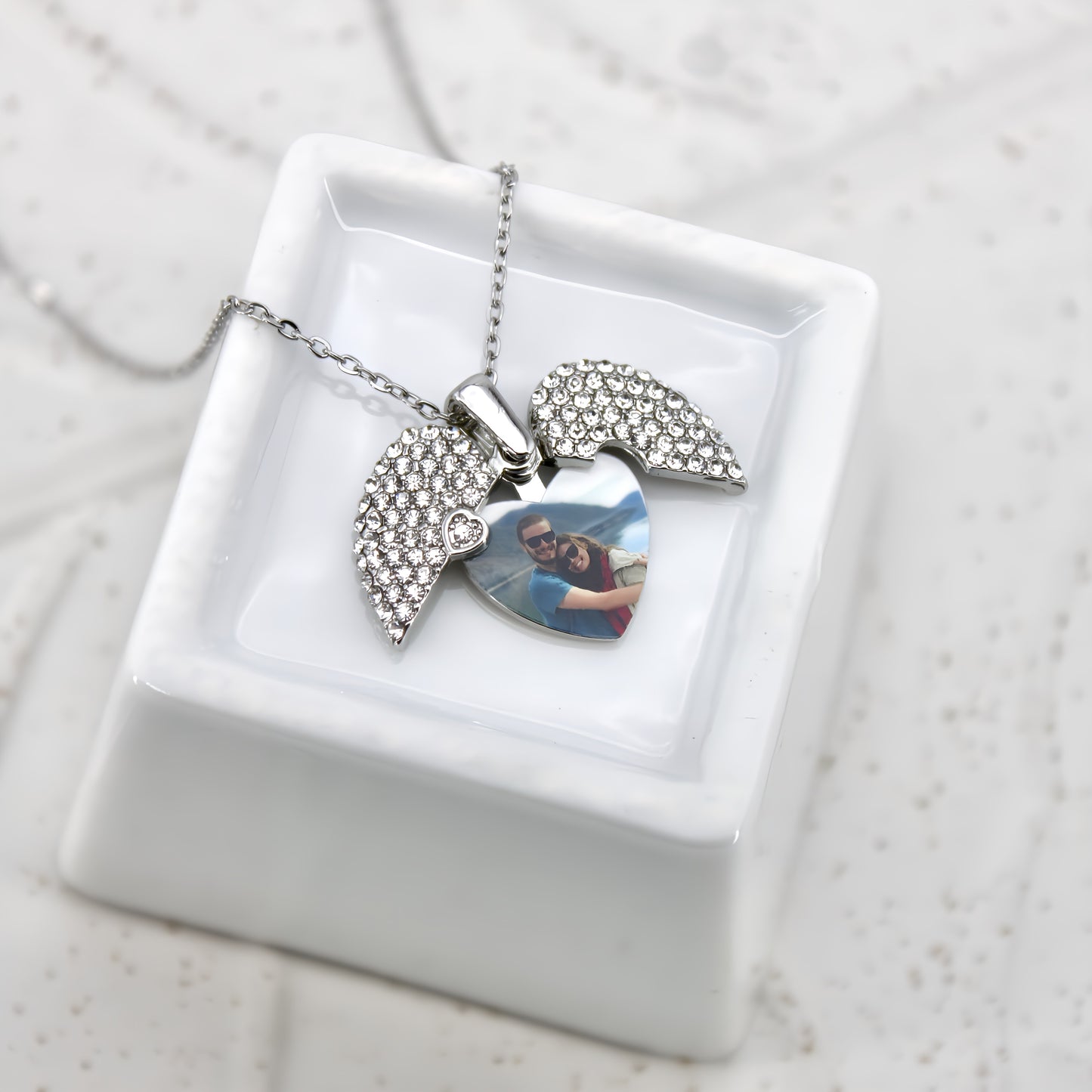 diamond heart photo necklace