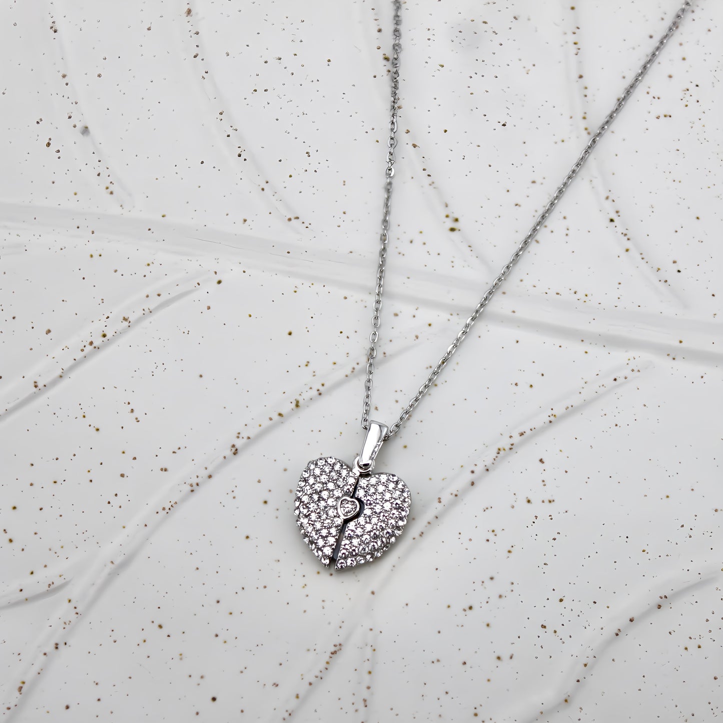 diamond heart photo necklace