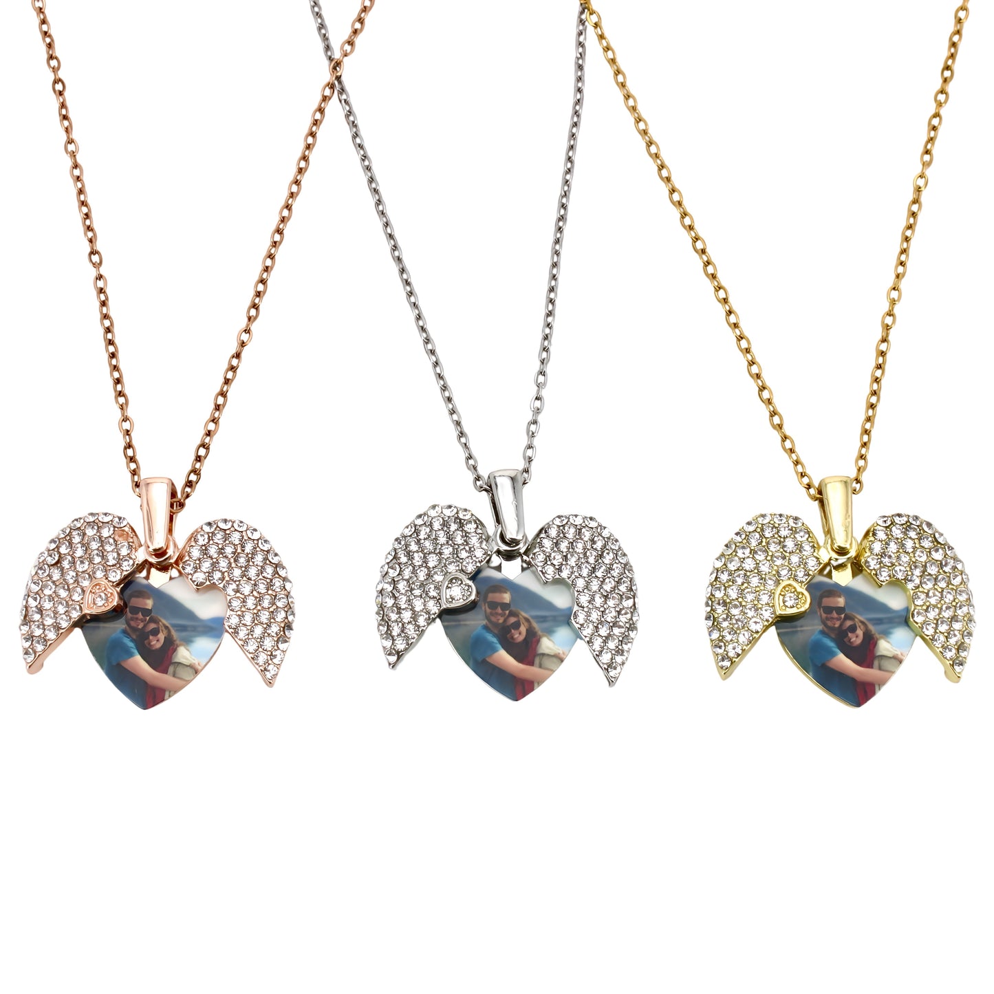 diamond heart photo necklace