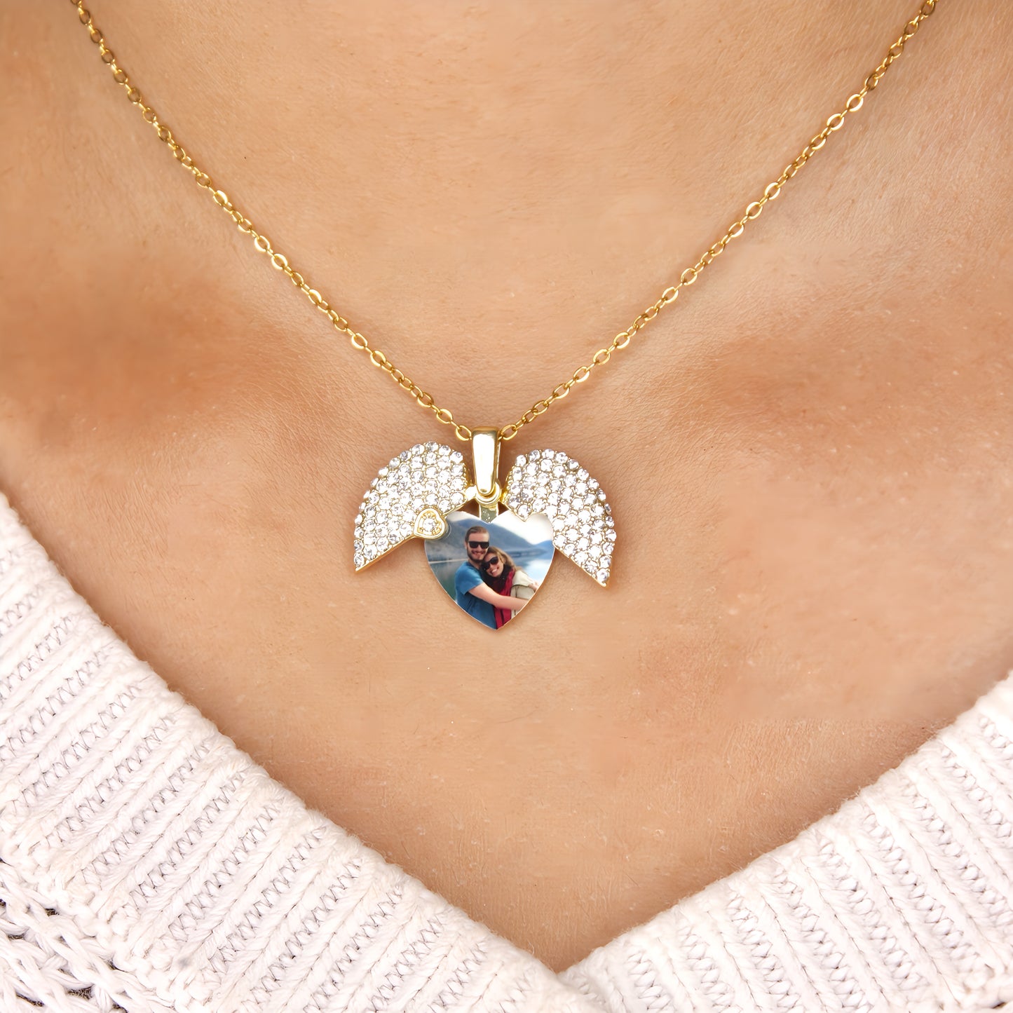 diamond heart photo necklace