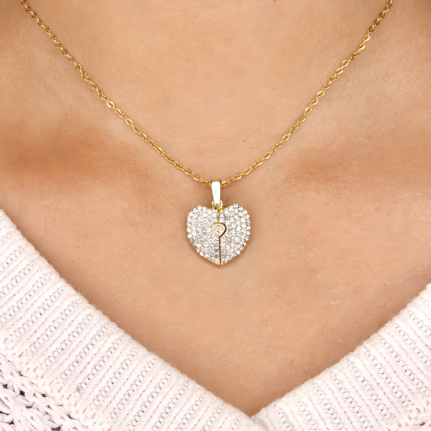 diamond heart photo necklace