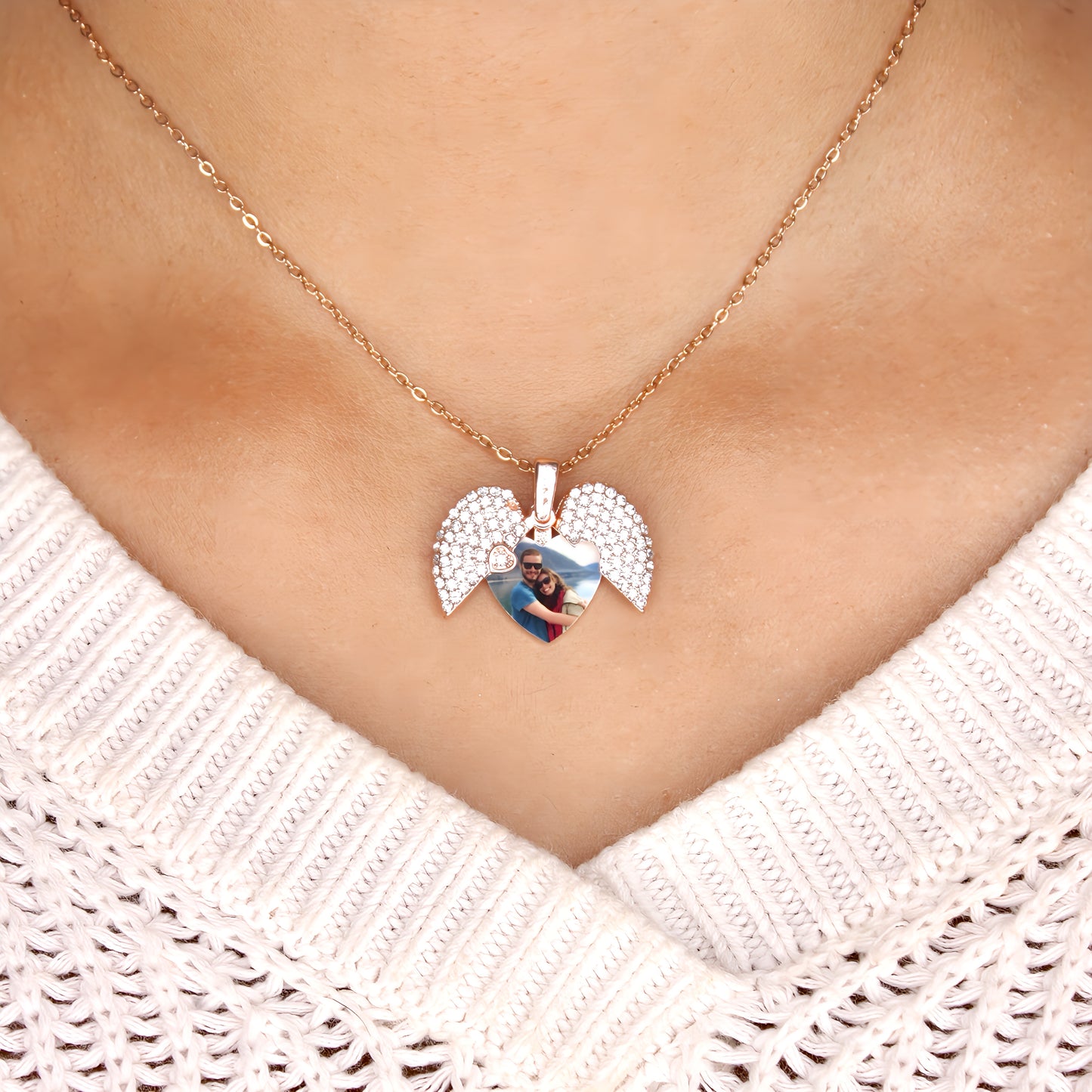 diamond heart photo necklace