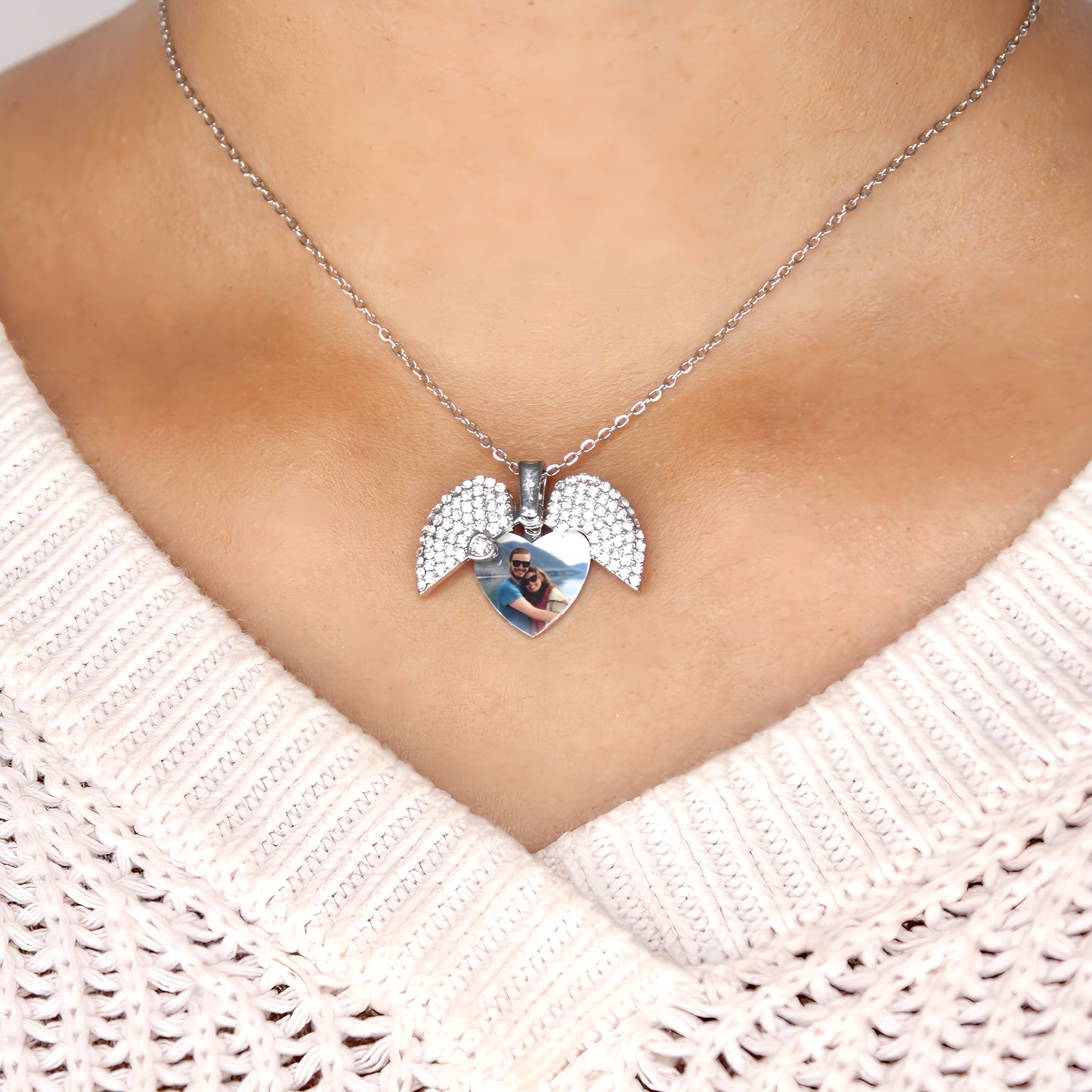 diamond heart photo necklace