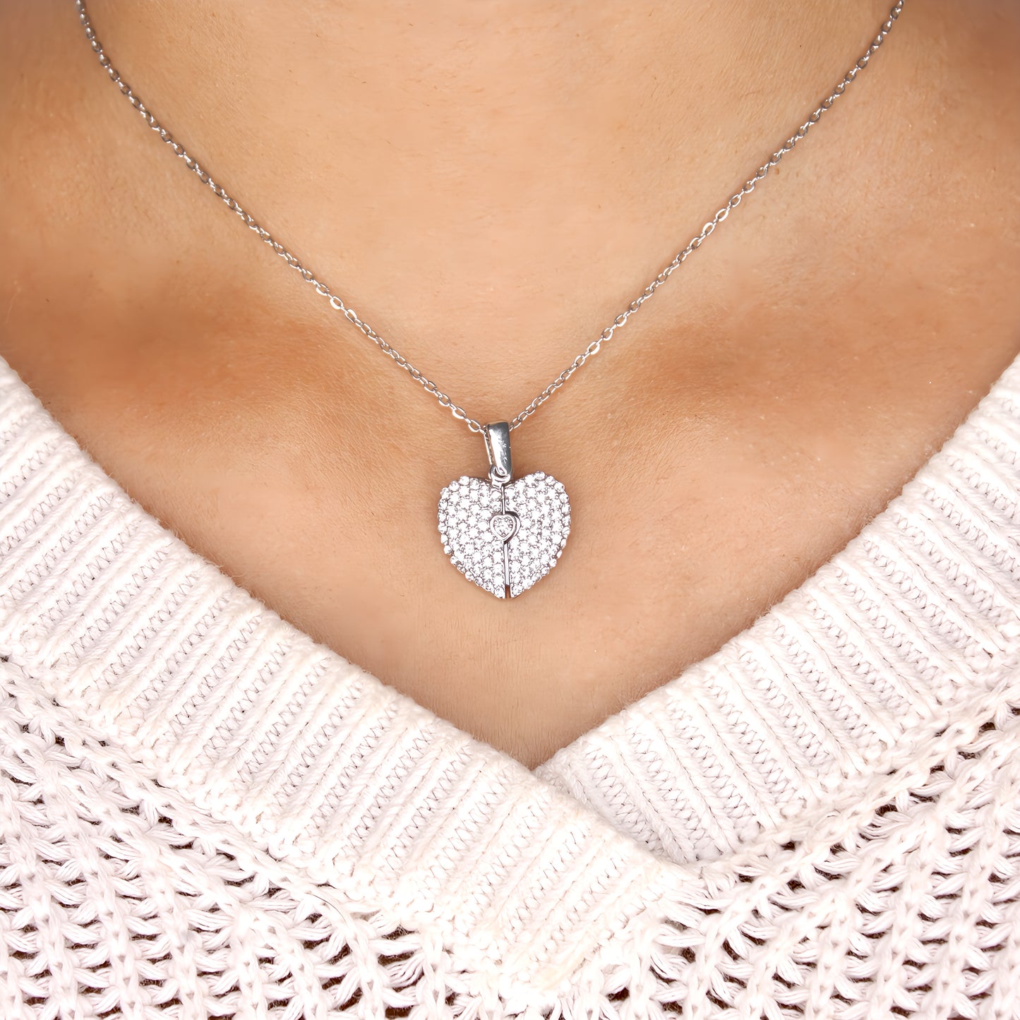 diamond heart photo necklace