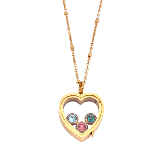 Floating Heart Birthstone Necklace