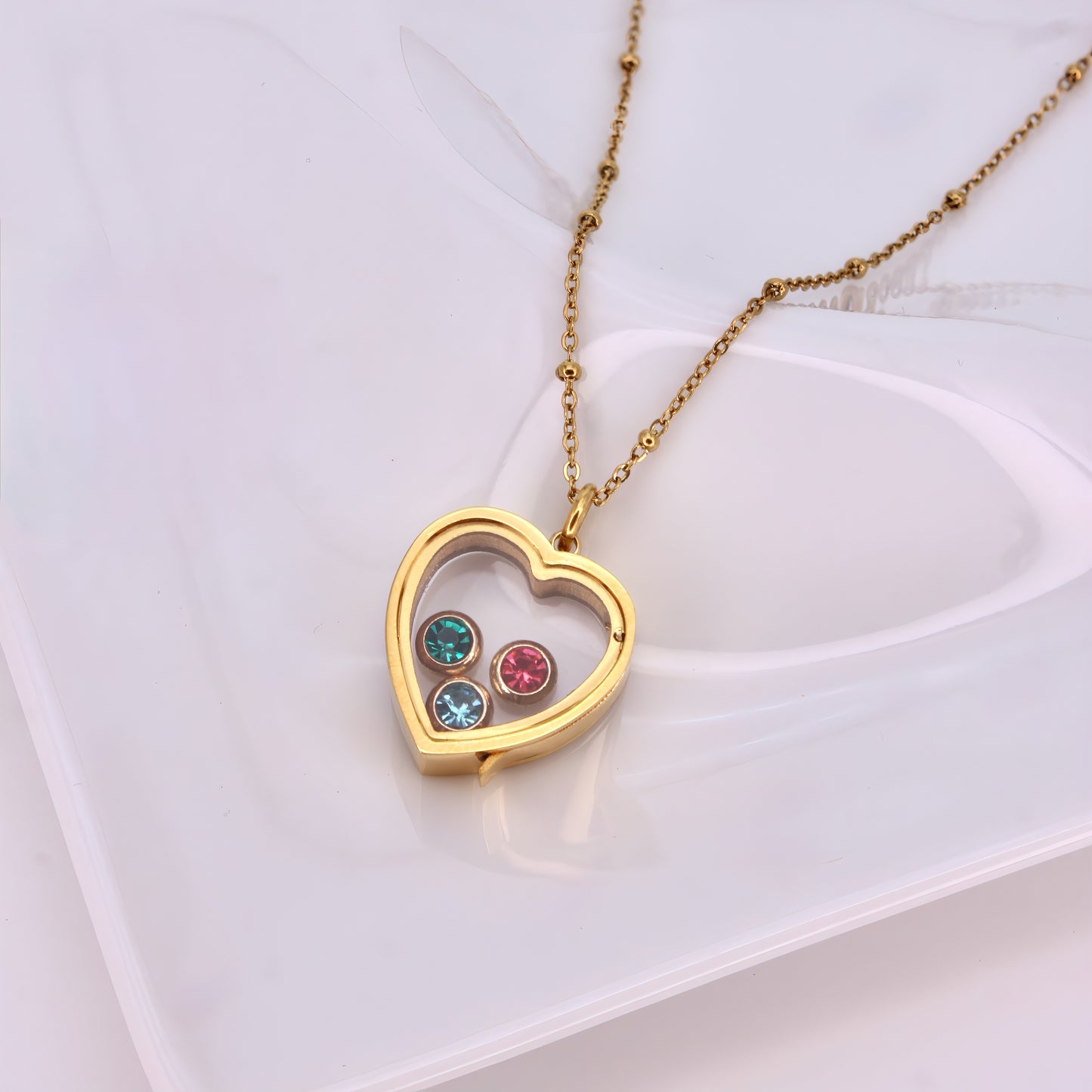 floating heart birthstone necklace