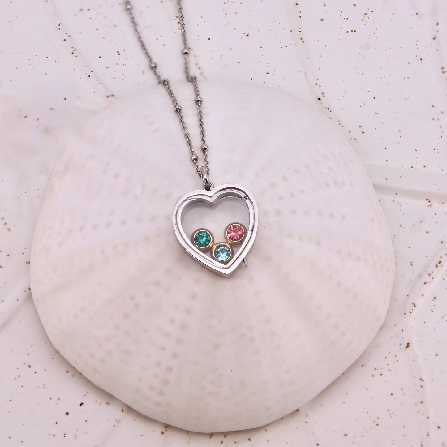 floating heart birthstone necklace