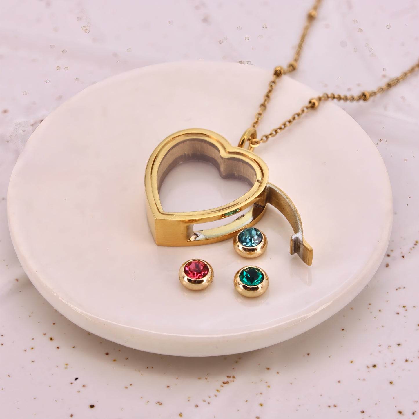 floating heart birthstone necklace