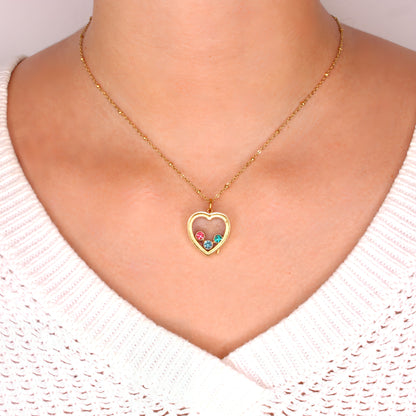 Floating Heart Birthstone Necklace