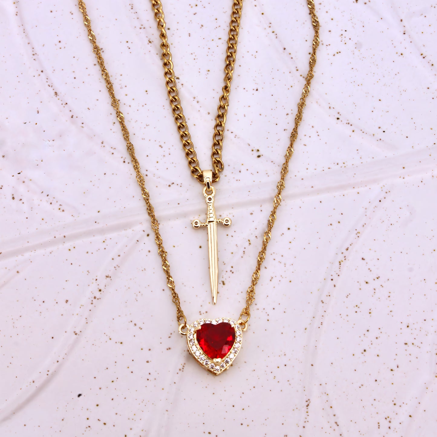 heart & sword couple's necklace