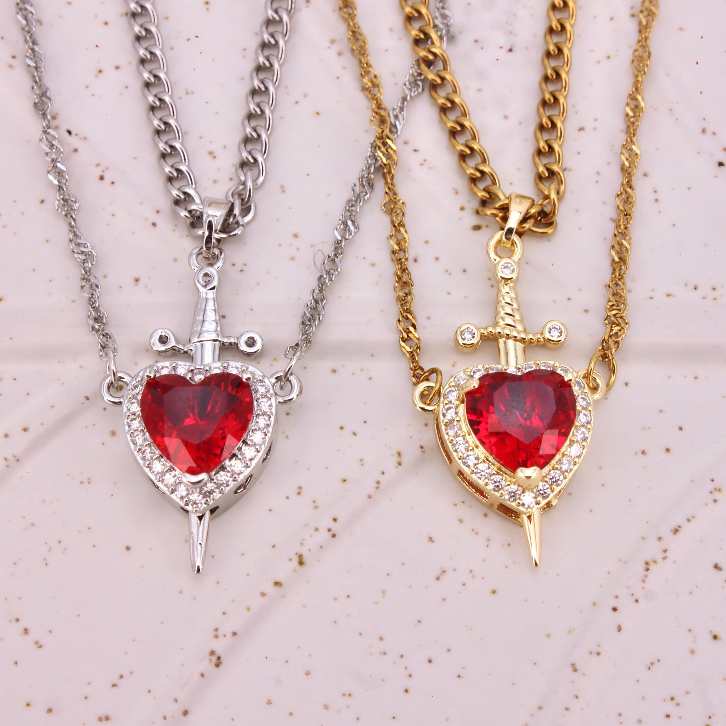 heart & sword couple's necklace