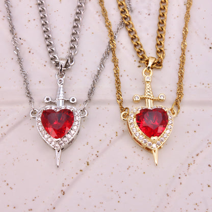 Heart & Sword Couple's Necklace