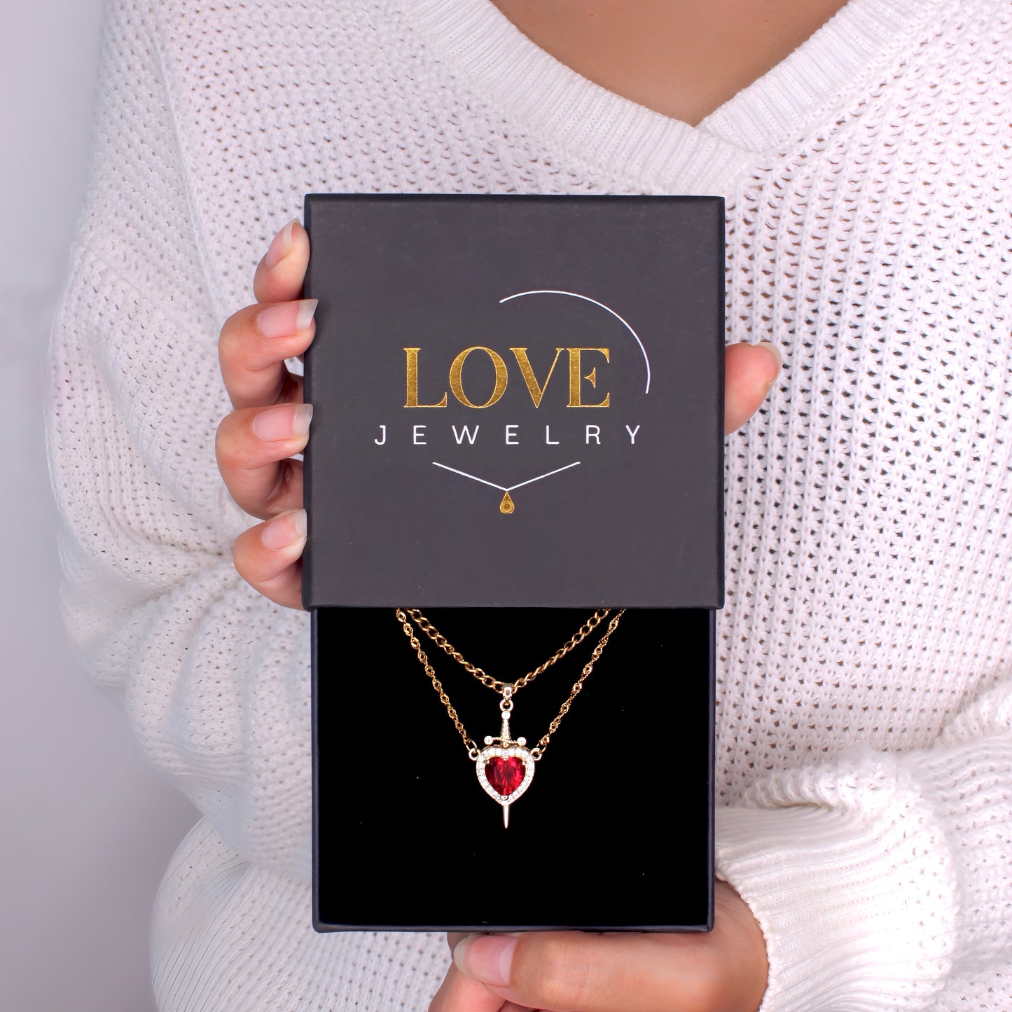 heart & sword couple's necklace