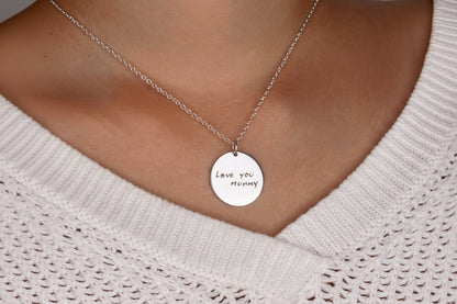 Handwriting Necklace Round Pendant