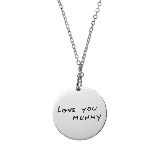 Handwriting Necklace Round Pendant