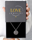 Round Fingerprint Necklace in silver, presented in a Love Jewelry gift box