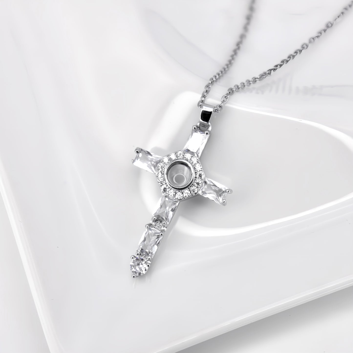 diamond cross projection necklace