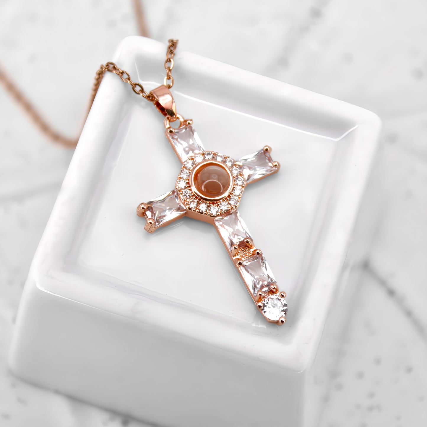 diamond cross projection necklace