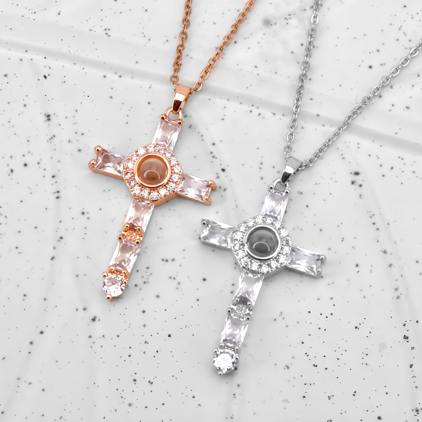 diamond cross projection necklace