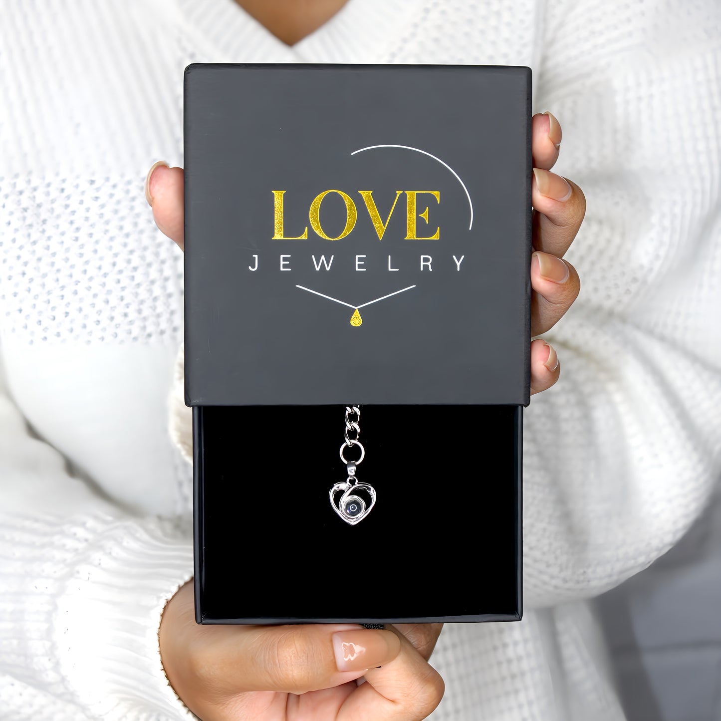 18k gold-plated heart projection photo keychain