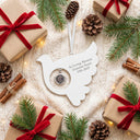 Dove Projection Christmas Ornament in a festive Christmas flat lay
