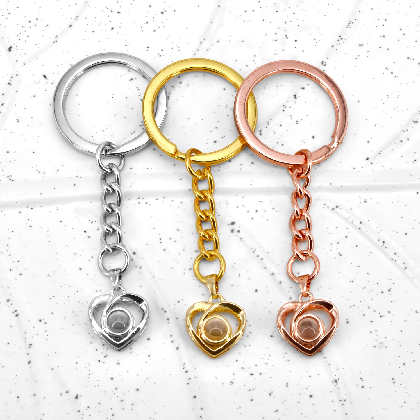 18k gold-plated heart projection photo keychain