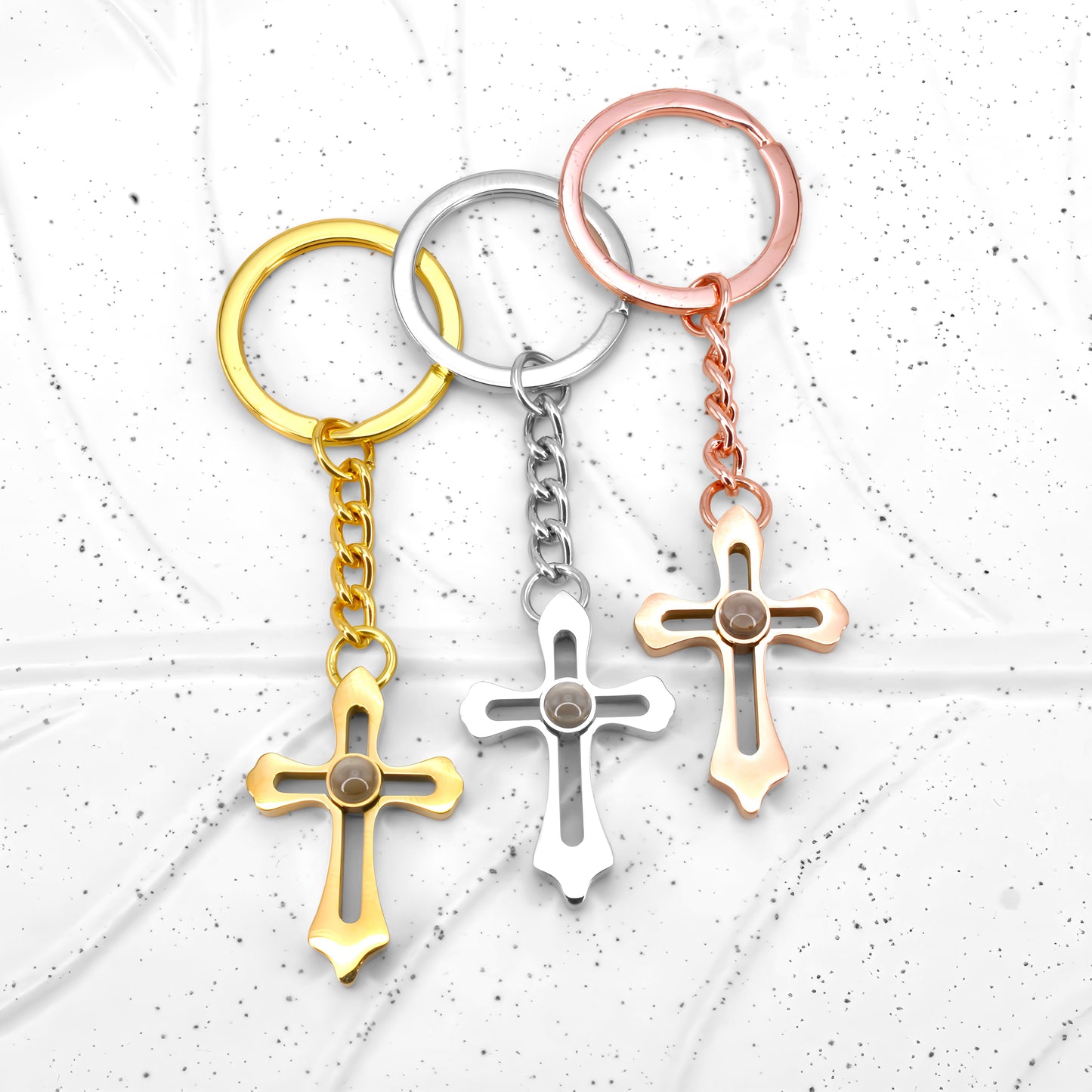 vintage cross projection keychain